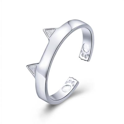 China Retro Temperament Female Ring Fashion Sterling Silver Cute Silver Cat Ear Ring CLASSIC SCR387 for sale