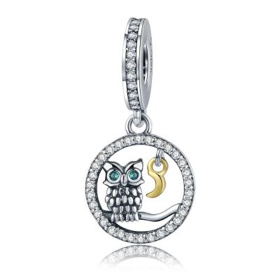 China The Other Owl Owl Moon Animal Dangle Charm 925 Silver for sale