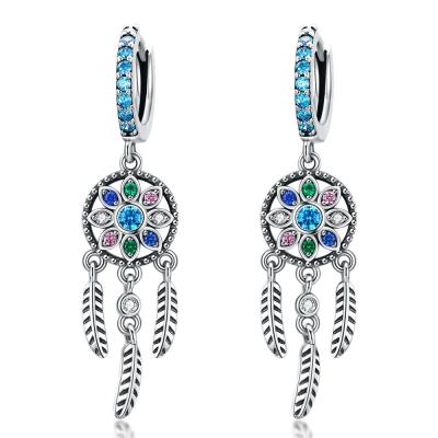 China Silver Dreamcatcher 925 Sterling Silver Women's Earrings Europe And The United States Temperament Long Border Earrings SCE713 for sale