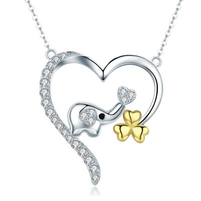 China Other BAGREER SCN247 Cute Elephant With 18k Gold Plated Lucky Clover Big Heart Pendant Custom Necklace For Women Girls Jewelry for sale