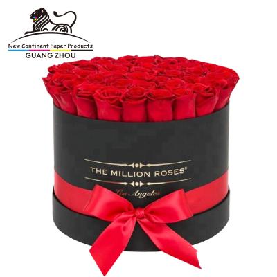 China Custom Handmade Luxury Recycled Materials Rose Black Round Cylindrical Paper Luxury Boxes For Flowers for sale