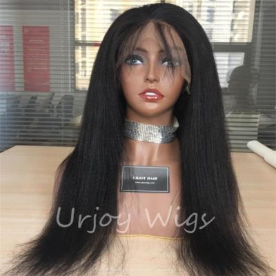 China Silky Straight Wave 12A Grade Natural Black Color Raw Yaki Virgin Hair Straight Virgin Peruvian Lace Front Wigs For Black Women for sale