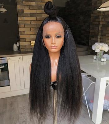 China Yaki Peruvian Cuticle Aligned Hair Wigs Pre Plucked Straight 4x4 5x5 Lace Transparent Yaki Lace Closure Wigs For Black Women for sale