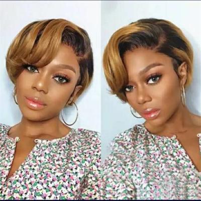 China Hair Color Short Pixie Wigs For Black Women 150% 13x3 Ombre Pixie Cut Lace Front Silky Straight Wave Hair Wigs for sale