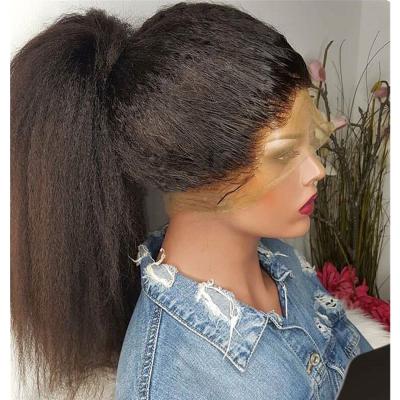 China Yaki Brazilian Virgin Hair Pre Plucked Hairline 360 ​​Full Lace Wigs Natural Curly Straight Yaki Ponytail Wig For Black Women for sale