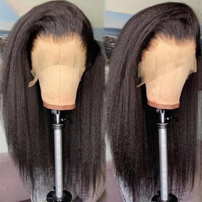 China Natural Remy Human Hair Yaki Virgin Hairline Wigs Transparent Full Lace Wig High Quality Kinky Straight Yaki Full Lace Wigs For Black Women for sale