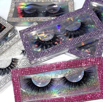 China Dramatic Wholesale Natural Soft 25mm Mink Eyelash Seller Diamond Customized Boxes Packaging Case 5d Mink Fluffy Bling Eyelashes for sale