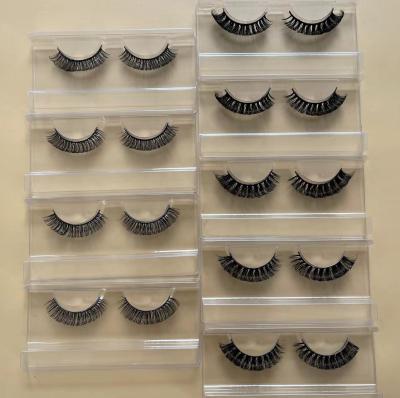 China Natural Soft Mink 15mm D Loop Wholesale False Eyelash 3d Volume Russian Strip Lashes With Tray Russian Strip Lashes for sale