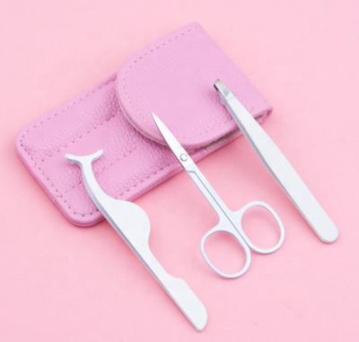 China Custom Private Label Comfortable Handle 3 in 1 White Stainless Steel Lashes Scissors Eyebrow Tweezers Eyelash Applicator Makeup Set with Bag for sale