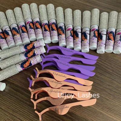 China Comfortable Custom Logo Multi Color Bulk Strip Lash Applicator Private Label Stainless Steel Strip Eyelash Tweezers for sale