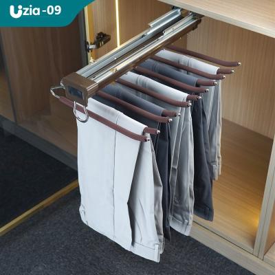 China With Slide End Tiktok Hot Selling Soft Pull Out Doublel Row Top Mounted Pants Hanger Rack With Slide for sale