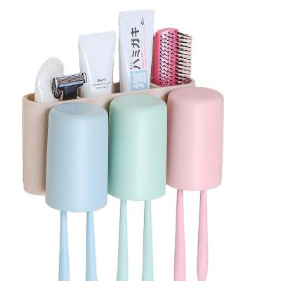 China Viable Factory Wholesale Wall Mounted Toothbrush Wheat Straw Bottle Holder Bathroom Storage Shelf Racks for sale