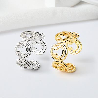 China Fast Delivery New Korean Designer Rings Stainless Steel Ring Adjustable Smiley Face Rings Jewelry Women for sale