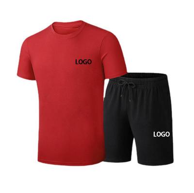 China Customized Men's Summer LOGO Running Fitness Sportswear Suit Breathable Short Sleeve T-shirt Training Slim Cotton Sweat-wicking Solid Suit for sale