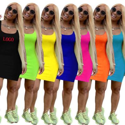 China Fashion Custom Made Sleeveless Casual Summer Mini Sale Anti-wrinkle New Hot Logo Dress For Women Sexy Solid Bodycon Dress for sale