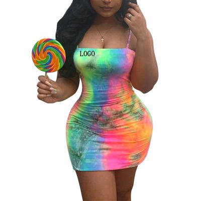 China Custom Logo New Anti-wrinkle tie dyed mini suspender dress summer women's sling dress bodycon clothes for sale