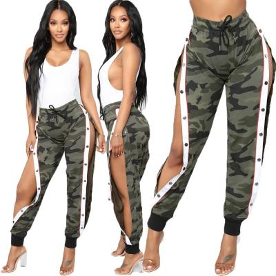 China Custom Women's Fashion Button LOGO Anti-Wrinkle Strap Camouflage Casual Loose Pencil Pants Comfortable Breathable for sale