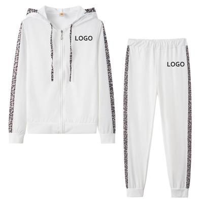 China Soft Custom Hooded Tracksuits Women's Leopard Tracksuits Fall/Winter LOGO Fashion Long Zipper Print Two-Piece Set Hooded Sports Suit for sale