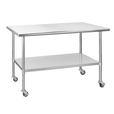 China Universal stainless steel prep work table with adjustable shelf, commercial workstations with wheels, kitchen island, for sale