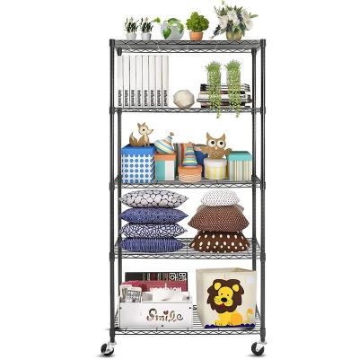 China Multifunctional Adjustable Heavy Duty Metal Shelf Wire Storage Rack For Home Office Garage Kitchen 5-Shelf Shelving Units On Wheels Casters, for sale