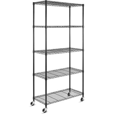 China Multifunctional Shelving 5-Shelf Units on Wheels Casters, Adjustable Heavy Duty Metal Shelf Wire Storage Rack for Home Office Garage Kitchen Bat for sale