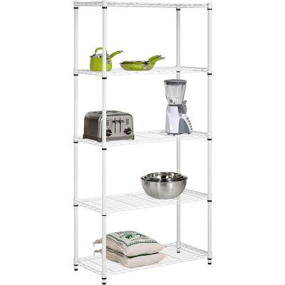 China Multifunctional Durable Organizer Unit Perfect for Kitchen Garage Office Organization, White Metal Wire Shelf Storage Rack 5-Tier for sale