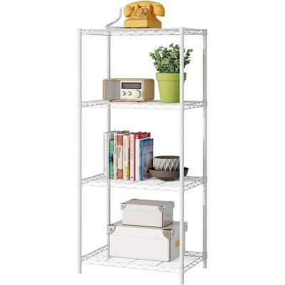 China Multifunctional 4-Tier Metal Wire Shelf Storage Rack, Durable Organizer Unit Perfect for Kitchen Garage Office Organization, White for sale