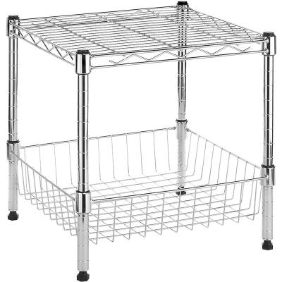 China Multifunctional Wire Shelf with Basket - Adjustable Home Organizer - Chrome for sale