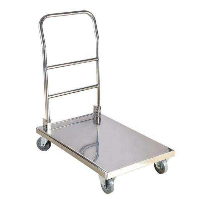 China Universal Silent Universal Stainless Steel Flatbed Trolley Folder Backrest 4-Wheel Push-Pull Bottom Smoothly for sale