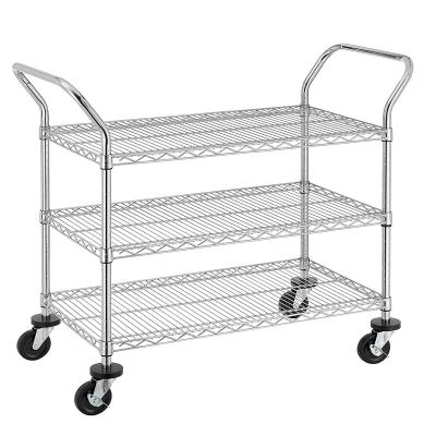 China Universal Commercial Grade 3-Tier Rolling Cart, Carts With Wheels And Double Side Handles, Kitchen Cart Cart for sale