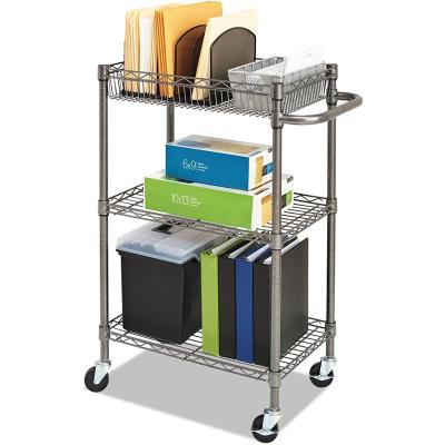 China Universal Kitchen Serving Cart 3-Tier Wire Rolling Cart Metal Serving Carts With Handle for sale