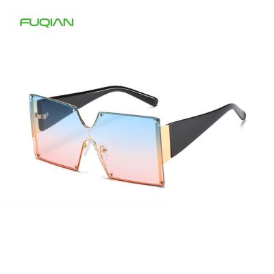 China Fashion Sunglasses 2020 Oversized Rimless Gradient Women's Sunglasses Fashionable One Piece Square Glass for sale