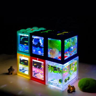 China 2021 New Mini LED Fish Tank Viable Desktop Fish Tank Usb Small Fish Tank For Christmas Gifts for sale