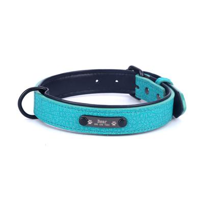 China Amazon Hot Sale Padded Pet Accessories PU Laser Print Personalized Dog Collars Name ID for sale