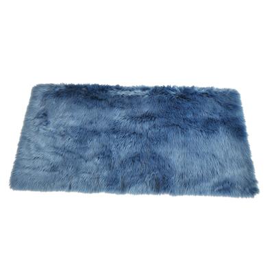 China Washable Hot Sale Amazon Dark Blue Faux Fur Rectangle Synthetic Sheepskin Hairy Rug Rug for sale