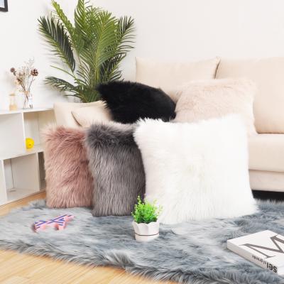 China Cozy New Design Shaggy Faux Fur Pillow Cover For Sofa Solid Color Plush Faux Fur Pillow Cover Customizable Fabric for sale