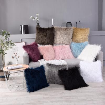 China 45x45cm Customized Viable Classic Faux Sheepskin Fur Cushion Cover Tile Crate Sofa Pillow Cover for sale