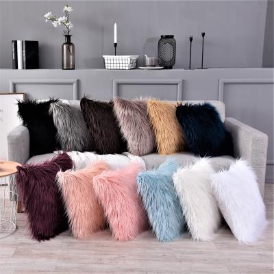 China Wholesale Washable Soft Fluffy Faux Fur Sheepskin Pillow Tile Luxury Pillow Case for sale