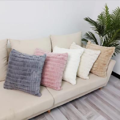 China Cozy INS faux fur cushion 50*50cm 45*45cm faux fur plaid decoration fluffy fur cushion for chair sofa for sale