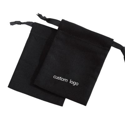 China Goods customized custom logo cotton canvas drawstring bag with double grosgrain satin ribbon jewelry pouch bags for sale