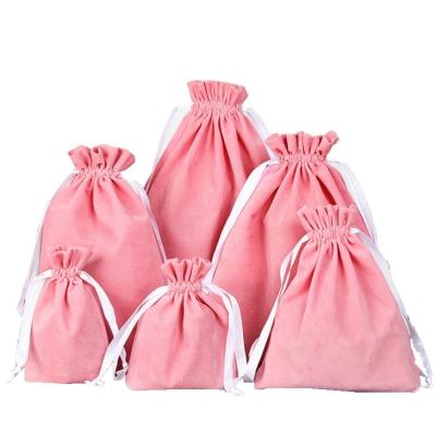 China Wholesale Customized Durable Pink Logo Gift Jewelry Pouch Fabric Bags Drawstring Velvet Jewelry Bag for sale