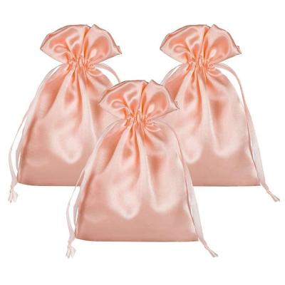 China Custom Logo Printed Satin Dust Gift Pouch Durable Custom Drawstring Soft Satin Bags For Hair Bundles for sale