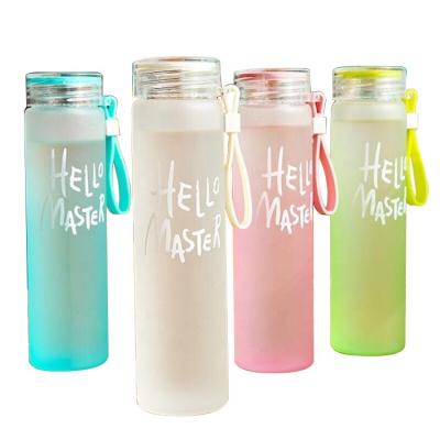 China Sustainable Popular Large Capacity 480ml Frosted Glass Colored Water Bottle With Custom Printed for sale