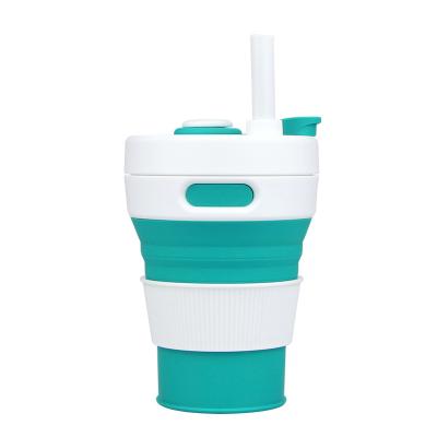 China Viable Reusable Eco-Friendly Reusable Folding Coffee Tumbler Cups Foldable Silicone Drinking Collapsible Cup With Straw for sale