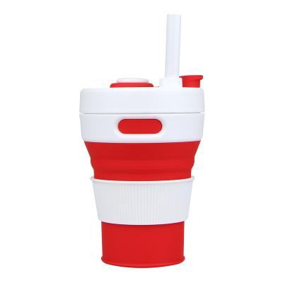 China 2021 Eco-Friendly Reusable Travel Coffee Tumbler Cups Foldable Silicone Viable Collapsible Folding Cups With Straw for sale