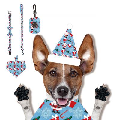 China Stocked Pet Christmas Apparel Set 6 Pieces Santa Dog Cloth Hat Collar Leash Pet Accessories Supplies Dog Costume Christmas Cloth For Pet for sale