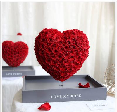 China Beautiful Colorful Enchanted Dry Mothers Day Birthday Wedding Gift Forever Preserved Flower Rose Heart Shape Eternal for sale