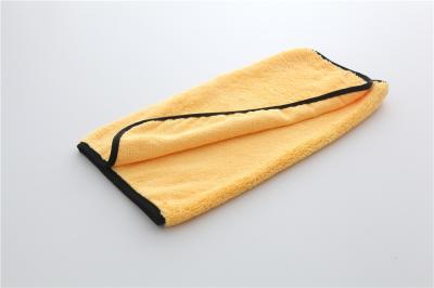 China yellow color microfiber microfibre car cleaning detailing towels/cloth with black edge for sale