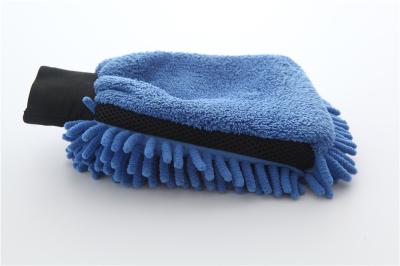 China Blue color microfiber plush chenille car cleaning detailing house cleaning wash mitts/gloves for sale