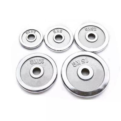 China Universal Wholesale Cast Iron Silver Chrome Coated Weightlifting Dumbbell Weight Plates for sale